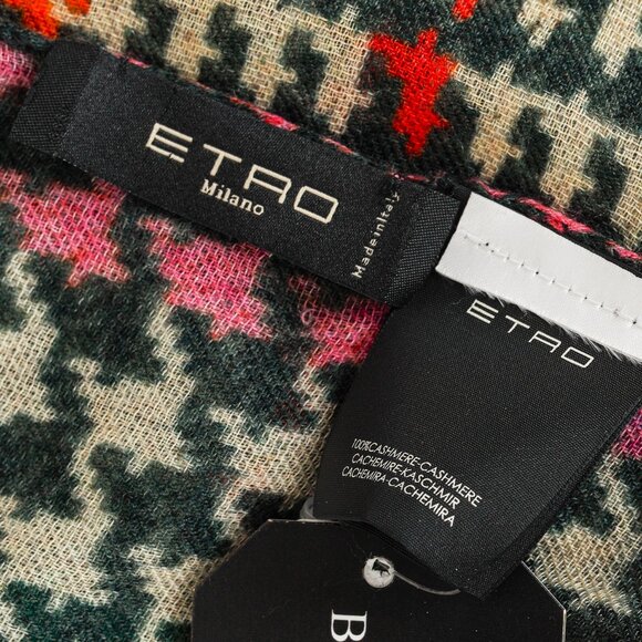 Etro Beige & Black Multicoloured Houndsooth Cashmere Scarf - Picture 3 of 5